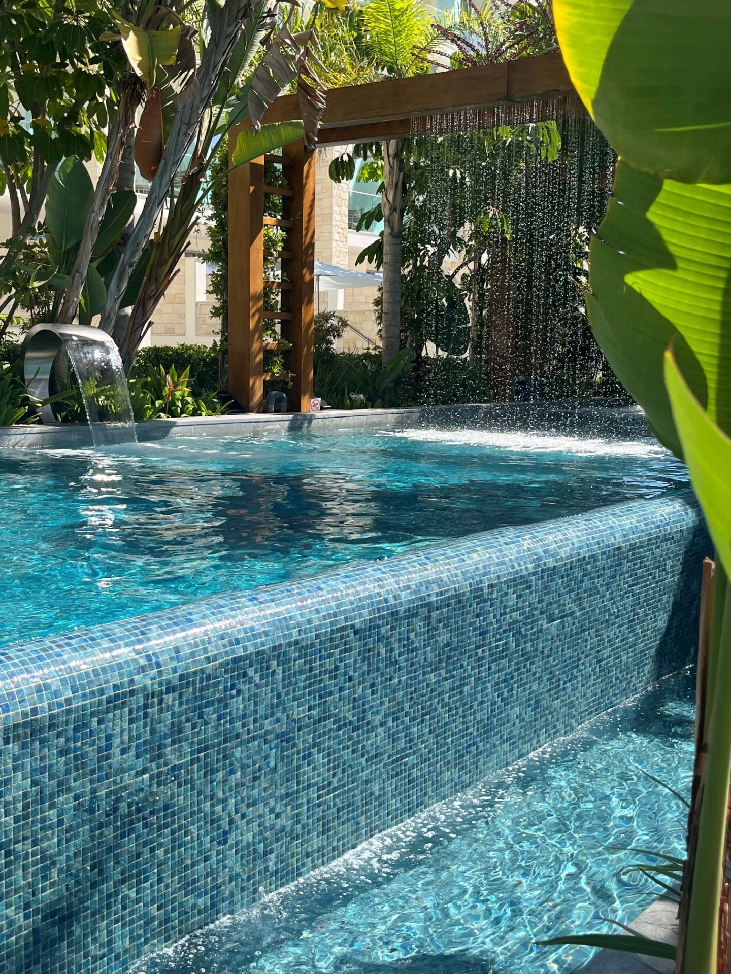 A water feature in the pool