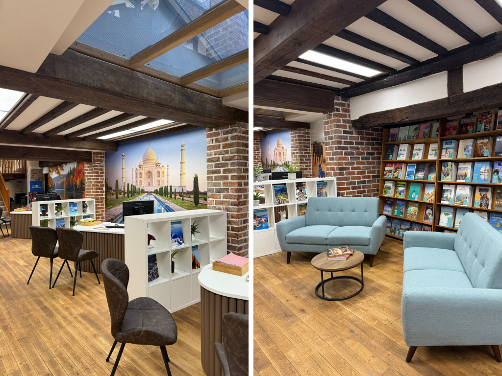 Two images showing the updated interior at Peakes
