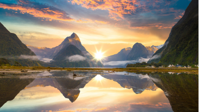 Mountains beyond a body of water in New Zealand