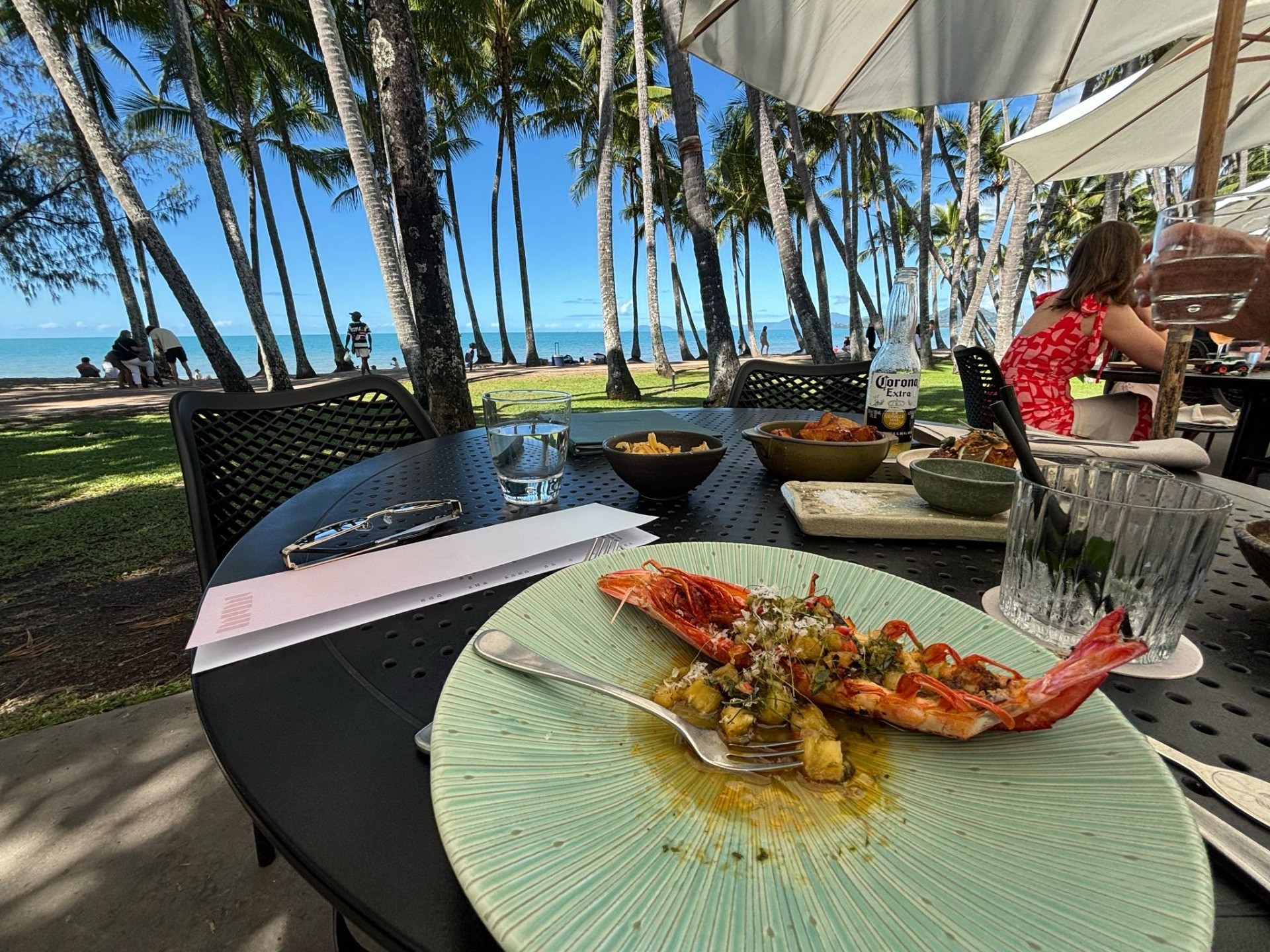 A plate of food in an outdoor area of a restaurant
